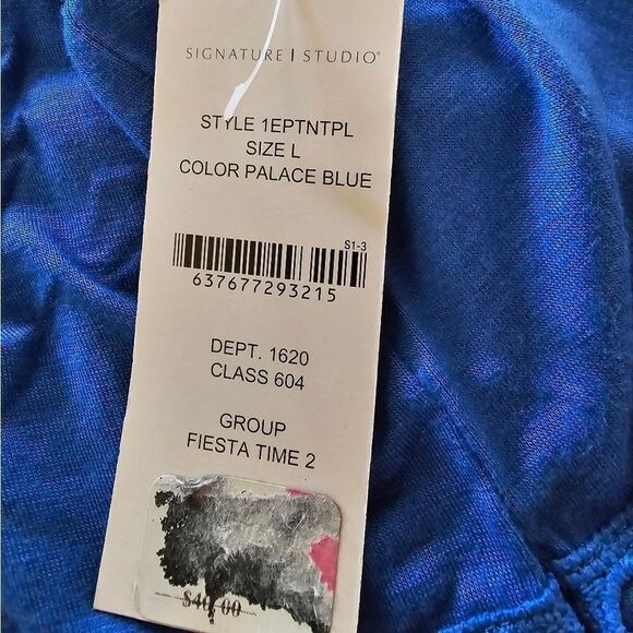Signature Studio top short Sleeve Women's large palace blue/yellow NWT - Picture 5 of 8